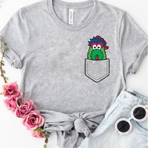 Phillies Phanatic peeking out of the pocket Tshirt